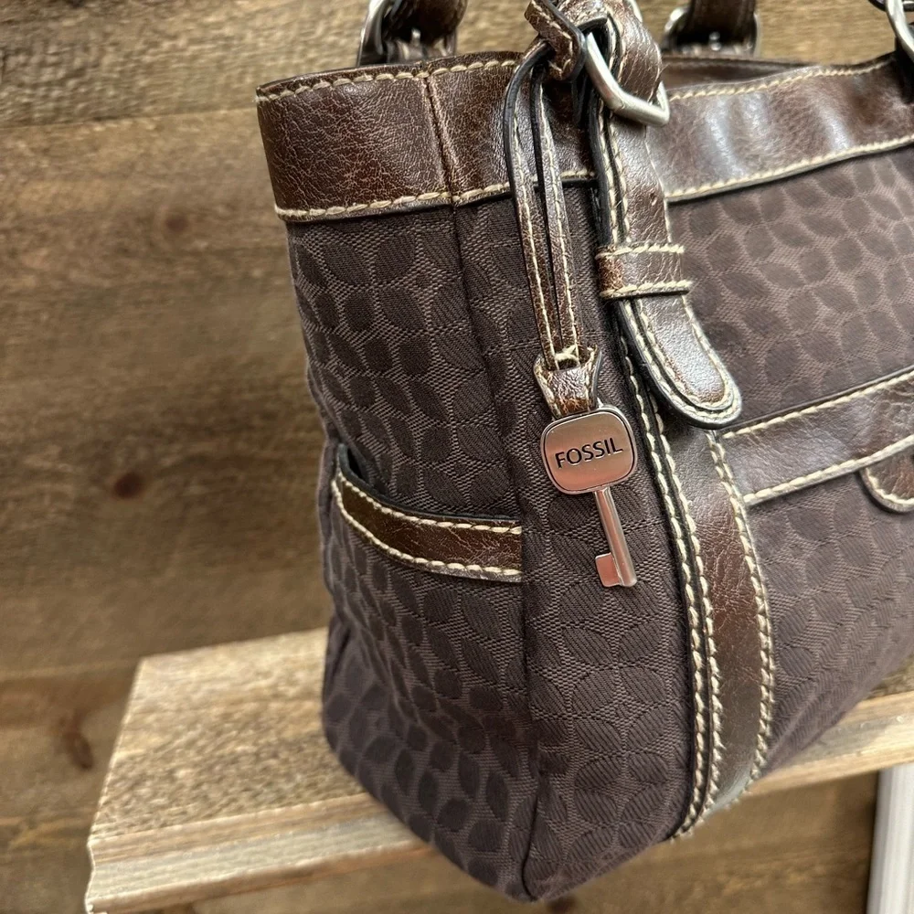 Fossil Brown Signature Canvas & Leather Buckle Tote Bag